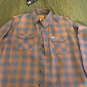 DIXXON Men's Blue and Orange Plaid Shirt